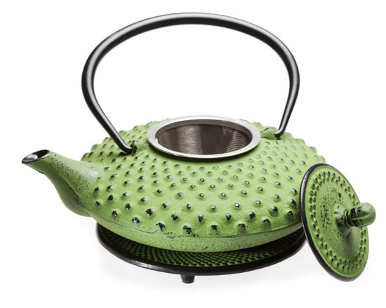 Cast iron tea pot 20oz, lime green w/matching trivet