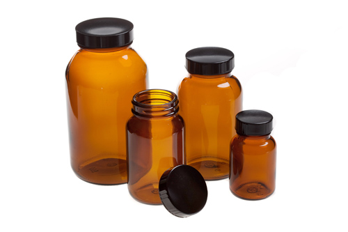 Wide mouth amber bottle w/lid, 250 cc