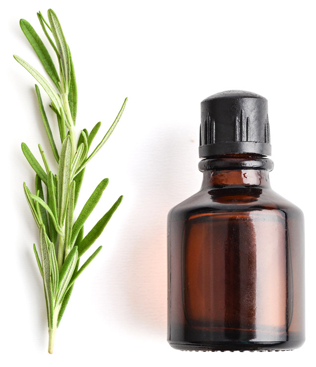 amber bottle with rosemary