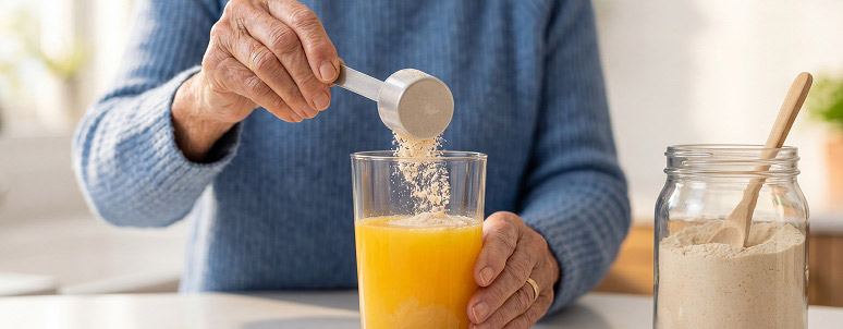 Powder supplement being mixed into a drink