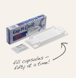 [ tip: Easily fill up to 50 ‘00’ size with powdered Mexican sarsaparilla at a time.  ~ from Monterey Bay Herb Company ]