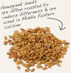 [ fenugreek seeds tip: Pair organic cinnamon powder with fenugreek seeds in Mediterranean-style soups and stews. ~ from Monterey Bay Herb Company ]
