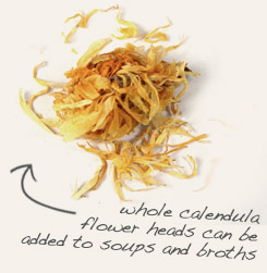 [ calendula flower tip: Combine with calendula in infused oils for use in skin salves and lotions.  ~ from Monterey Bay Herb Company ]