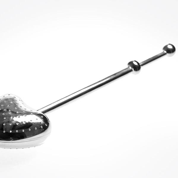 Push type tea infuser wand, heart shaped, silver plated