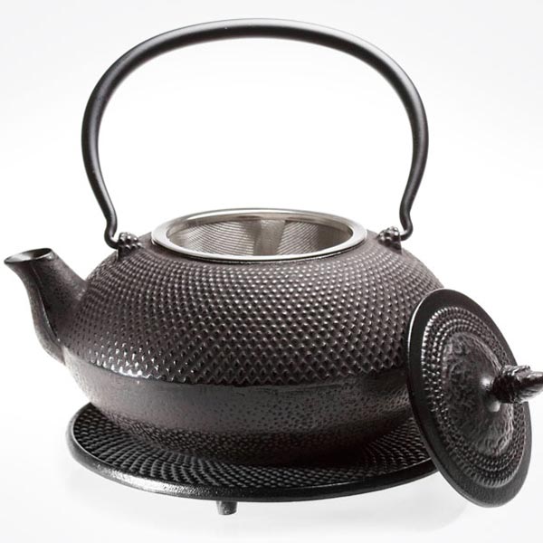 Bulk Cast Iron Tea Pot 40Oz Black with Matching Trivet Monterey Bay