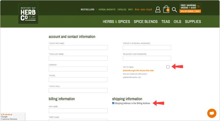 account information screenshot
