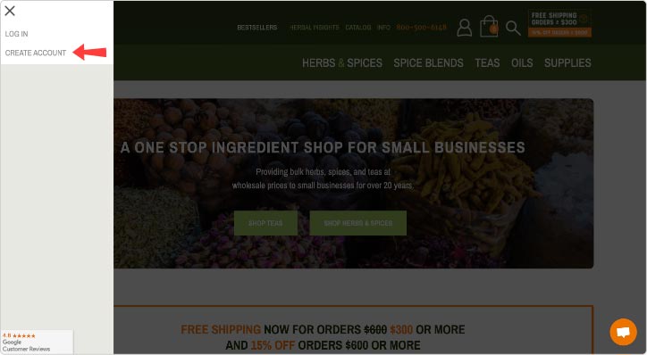 click create account screenshot